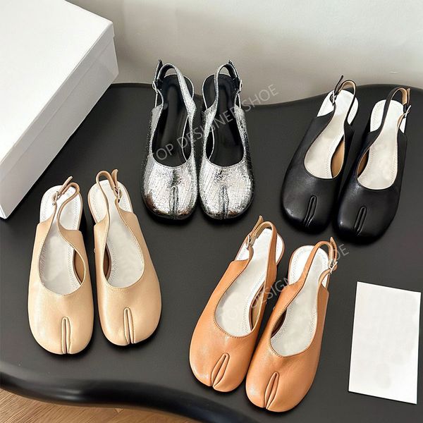 Üst kaliteli tabi sandaletler Slingback pompalar topuklu tıknaz blok topuk sandaletleri gerçek deri kedi yavrusu topuklar elbise ayakkabıları kadın fabrikası için lüks tasarımcı sandalet