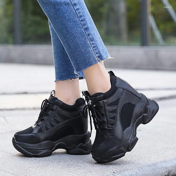 Casual Schuhe Frauen Stiefeletten Frühling Herbst PU Leder Frau Plattform Höhe Erhöht Turnschuhe 10 CM Dicke Sohle Keile