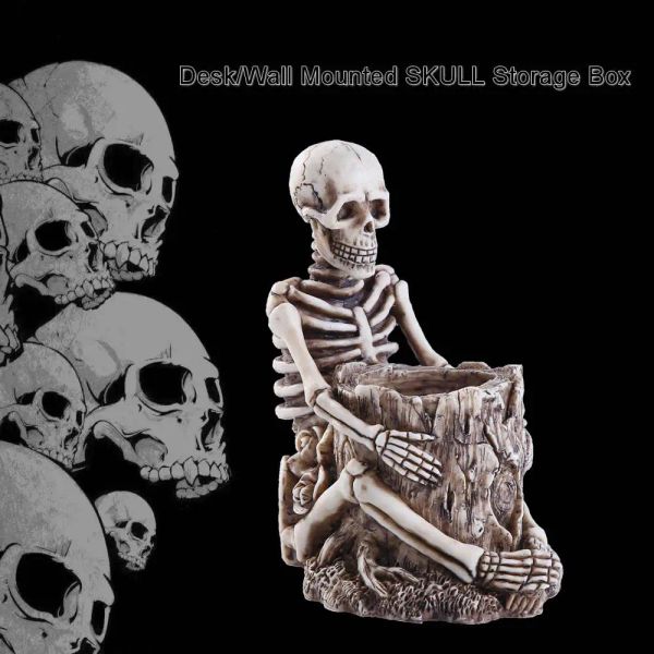 Skulpturen Schädel Statue Stift Halter Schreibtisch Wand Harz Lagerung Box Home Office Schreibtisch Dekor Geschenk Halloween Party Dekoration Dropshipping