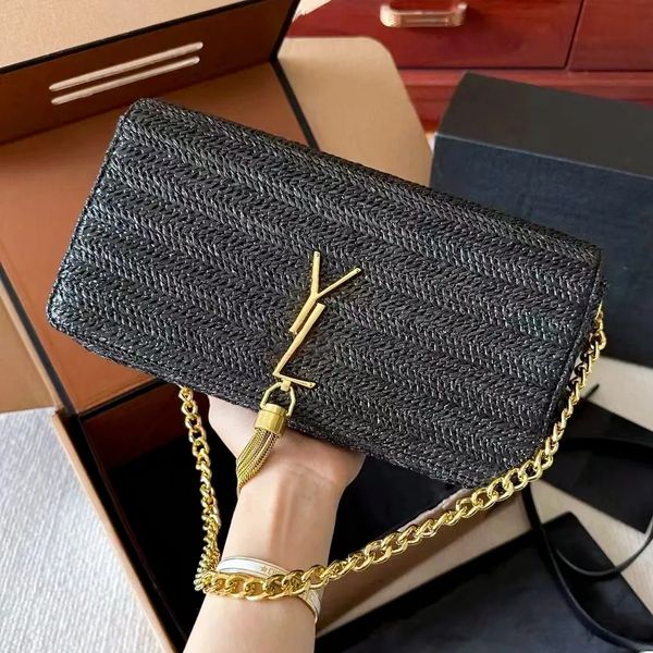 Luxurys Straw Weave Raffias Designer Kate Tassel Bag para bolsas femininas e bolsa clássica flap chain clutch bag crossbody ombro totes verão sling baguette bags