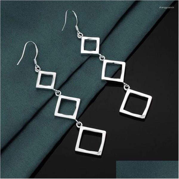 Dangle Chandelier Brincos Moda 925 Sterling Sier Quadrado Losango Longo para Mulheres Designer de Luxo Jóias Acessórios de Festa Presentes Dro Otw2V