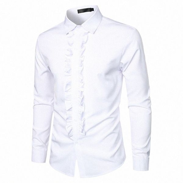 Camisa masculina Slim Fit Camisa Masculina Camisa de Desempenho Retro Medieval Royal Style Camisa Masculina com Ruffle Patchwork Lapela para Desempenho g0rv #