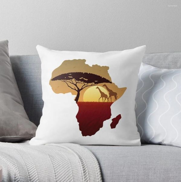 Travesseiro África Mapa Paisagem Lance Capa de Almofadas de Poliéster Caso no Sofá Casa Sala de Estar Decoração de Assento de Carro 45x45cm