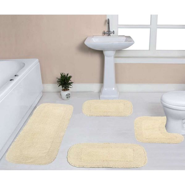 Home Weavers Radiant Collection Badezimmerteppiche aus 100 % Baumwolle, waschbar, extra weich und saugfähig, Teppich, Küchenmatte, Set, Badematte, rutschfest, 4-teiliges Set mit