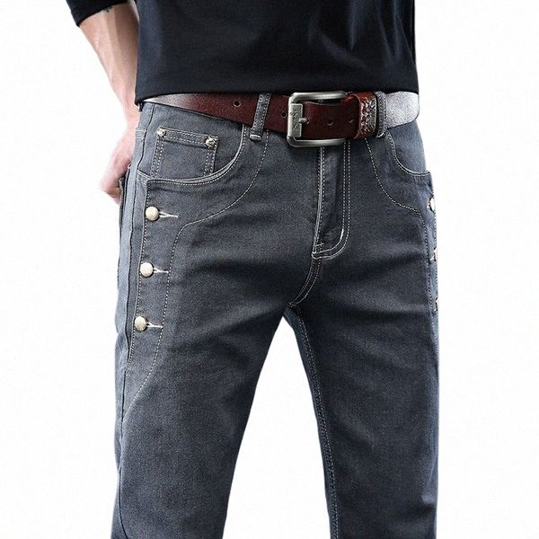 2023 Primavera e Autunno New Classic Fi Trend Elastico di alta qualità Gambe piccole Casual da uomo Slim Comodo Jeans traspirante 88en #