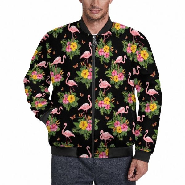 Uccelli tropicali Stampa Giacche Uomo Acquerello Flamingo Cappotti invernali Trendy Con cappuccio Casual Frangivento Grafica Giacca allentata Large Size V31W #