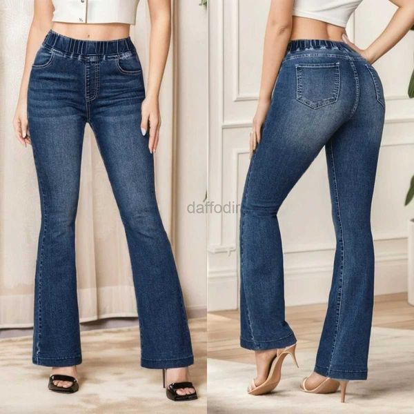 Jeans da donna Primavera 2024 New Fashion High Stretch Elastico in vita Boot Cut Jeans Slim Fit Hip Lift Pantaloni svasati in denim Pantaloni skinny casual 24328