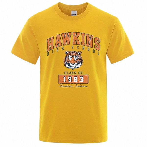 Hawkins High School Class Of 1983 Maglietta da uomo Divertente Tiger Stampato Abbigliamento O-Collo Cott T-shirt Casual traspirante Manica corta 93SY #