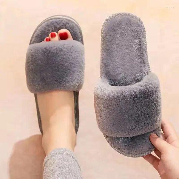 Chinelos comemore moda fundo plano fora casal sapatos femininos casa chinelo de algodão confortável slides outono inverno peludo