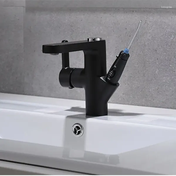 Badezimmer Waschbecken Wasserhähne Becken Wasserhahn Zahnreinigung Messing Einloch Kalt- und Wasserhahn Schwarz Deck montiert Mischbatterien