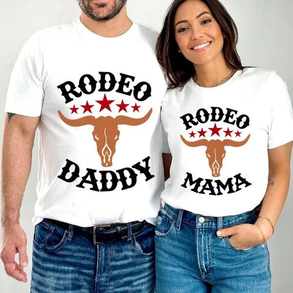 Kovboy doğum günü gömlek çift t gömlek rodeo baba mama kıyafetleri kısa kollu karısı koca tee kadın erkekler eşleşen tshirts 240328