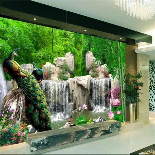 Wallpapers Milofi Bamboo Forest Rockery Peacock Fresh TV-Hintergrundwand Großes Wandbild