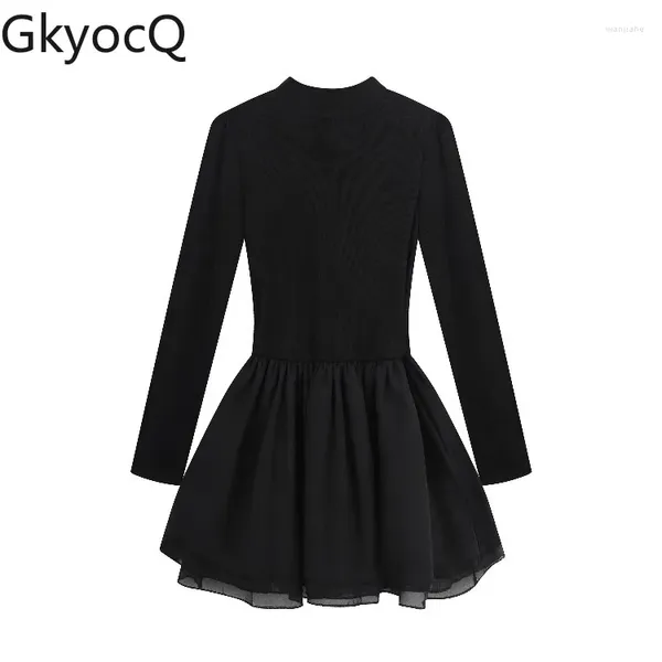 Vestidos casuais gkyocq moda coreana mulheres vestido simples o pescoço manga longa cintura alta magro uma linha tutu curto preto festa de aniversário