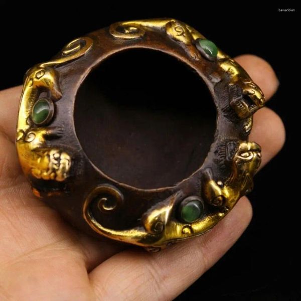 Figurine decorative Lavaggio a penna Rame puro Tutto antico oro dorato intarsiato con pietre preziose Animale E