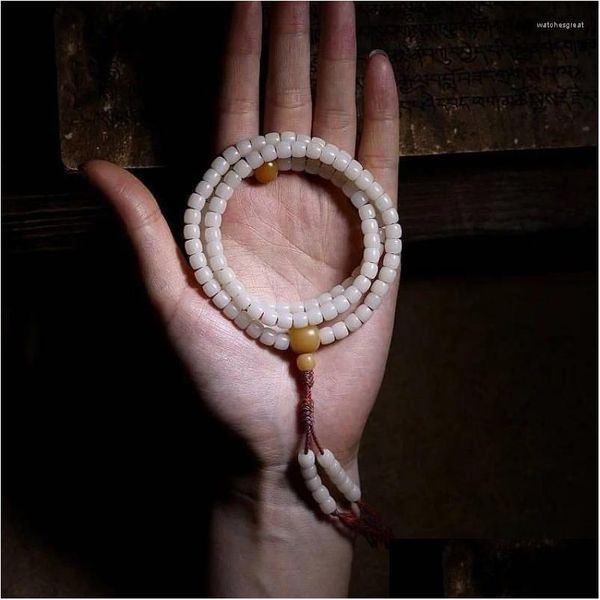 Filo di perline Giada bianca naturale Perline di Bodhi 108 pezzi Giocattolo a mano da donna Mini braccialetto a botte vecchia Braccialetti per gioielli con consegna a goccia Otqlo