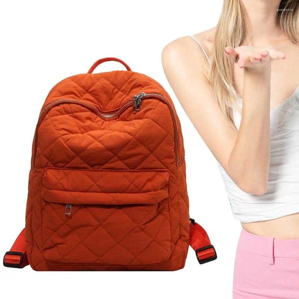 Школьные сумки, женские повседневные пуховики, большой вместительный рюкзак с ромбовидной решеткой, однотонный повседневный рюкзак для путешествий, работы, отпуска