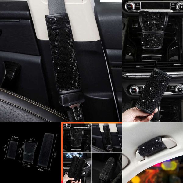 Atualizar novas almofadas de ombro shifter engrenagem capas de freio de mão conjunto com bing cristal strass acessórios interiores do carro