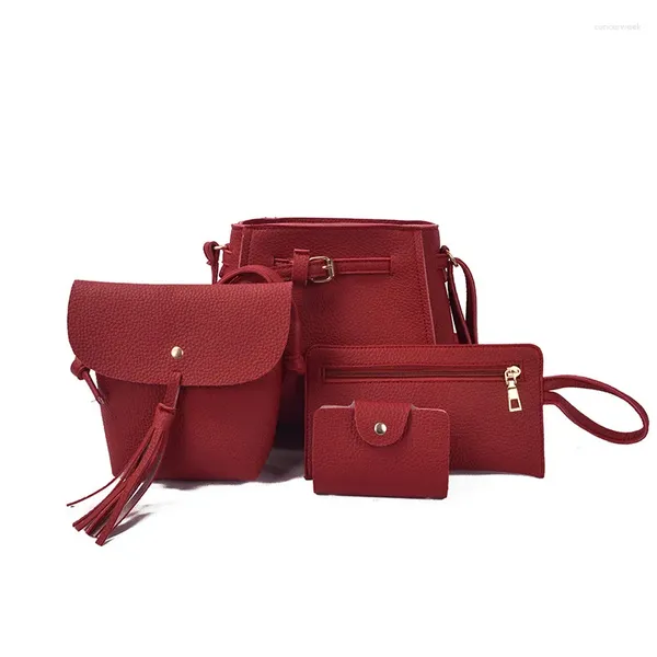 Sacos de ombro 4pcs conjunto mulheres saco moda feminina bolsa e bolsa de quatro peças tote mensageiro