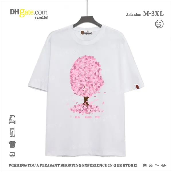 Yeni Tişört Kadın Tasarımcı Tişört Gevşek Fit Erkekler Tshirt Moda Pembe Kiraz Çiçeği Desen Tshirt Çift Tshirt Hip-Hop Street T-Shirt Asya Boyutu S-XXXL YYL