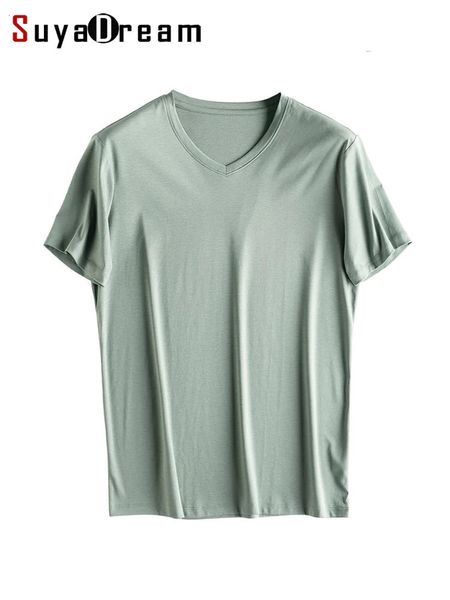 SuyaDream Herren-T-Shirt, einfarbig, Baumwoll-Seidenmischung, einfarbig, O-Ausschnitt, kurzärmelig, gemütliche T-Shirts, Sommer, schlichtes schickes Top, Weiß Schwarz 240319