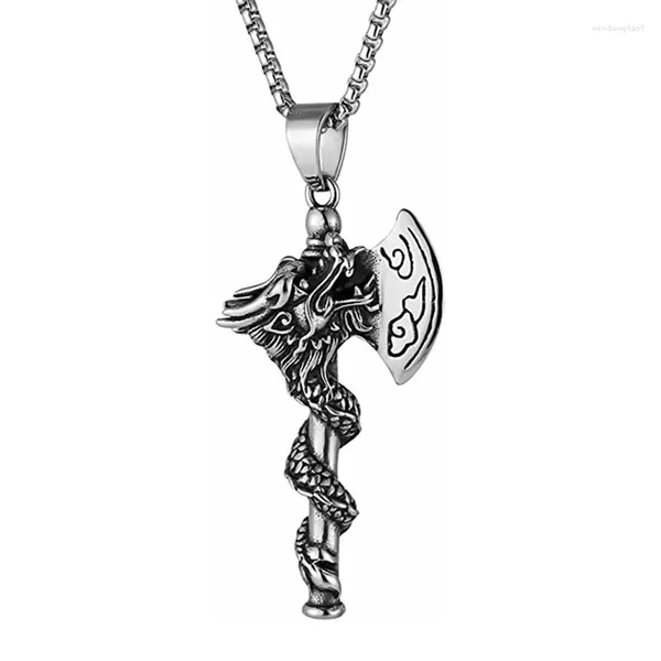 Correntes jóias nórdico mítico dragão machado cabeça titânio aço inoxidável colar masculino hip hop