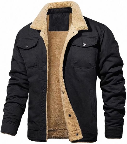 Jaqueta de colarinho plissado Casaco de inverno Cott Jaquetas Mens Sherpa Trucker Militar Parka Verde Tactical Cargo Coats Roupas Sobretudos 27Fc #