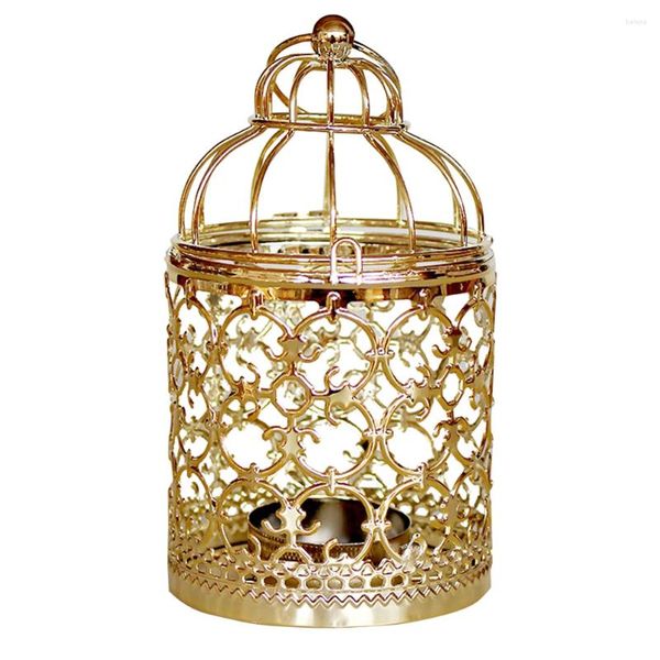 Portacandele Durevole Ornamento Artigianale Lanterna Appesa Tea Light Placcatura Decorativa Gabbia per Uccelli Ferro Supporto in Stile Europeo Retro Hollow