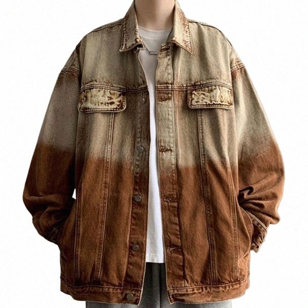 gradyan işlemeli ceket adamının retro su kanadı eski denim ceketler vintage tek göğüslü kapalı yakalı lg kolları üst n4v4#