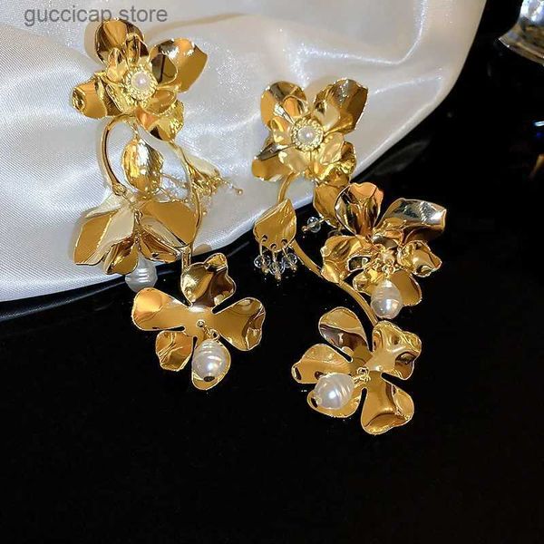 Fascino argento ago metallo fiore paillettes orecchini con frange per le donne passerella di lusso esagerato orecchino di goccia 2024 nuovi gioielli femminili Y240328