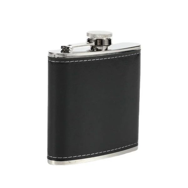 Fiaschetta portatile in acciaio inossidabile, bottiglia di whisky, bottiglia di vino, regalo, 6 once, con supporto in pelle