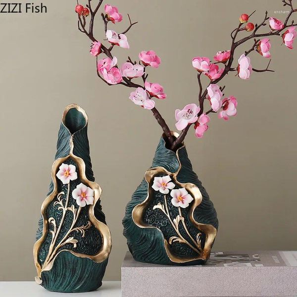 Vasen, chinesische Vase, Kunstharz, geprägte Blumen, Steingarten, unregelmäßige Kunsthandwerk, Ornamente, Blumenarrangement, Heimdekoration