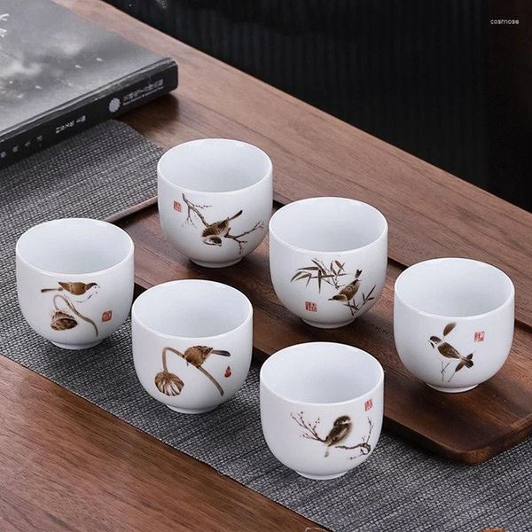 Xícaras e pires 6 peças, conjunto de xícara de chá de cerâmica chinesa, porcelana branca, master boutique, tigela, acessórios de bebidas domésticas