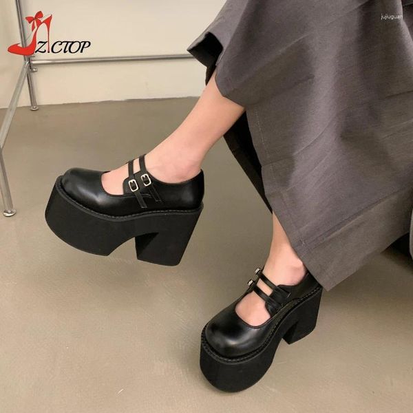 Kleidschuhe Schwarze Lolita-Plattform Frauen klobige High Heels Japanischer College-Stil Doppelschnallenriemen Mary Janes Cosplay-Pumps Größe 40