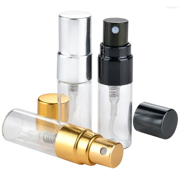 Aufbewahrungsflaschen 2 ml 2,5 ml 3 ml Reise nachfüllbare Glasparfümflasche mit UV-Sprühgerät Kosmetische Pumpspray Zerstäuber Silber Schwarz Goldkappe F403