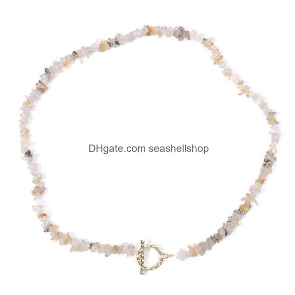 Colares Pingente Irregar Pedra Chip Beads Colar Cristais Moonstone Cascalho Cor de Ouro Liga Encantos Reiki Jóias Drop Delivery Pend Dhnai