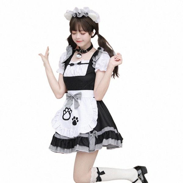 Cat Lady Maid Costume para Mulheres Japonesa Bonito Maid Preto e Branco Clássico Maid Cosplay Trajes Mulheres Role Play P1nS #