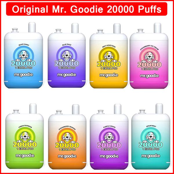 Orijinal Mr.Goodie 20000 Puflar% 2% 5 Tek Kullanımlık Pods Cihaz Büyük Vape E Sigara Vape Kitleri 650mAh Pil Önceden doldurulmuş 20MLX2 Çift Tank ABD Euro Euro Yok Vergi