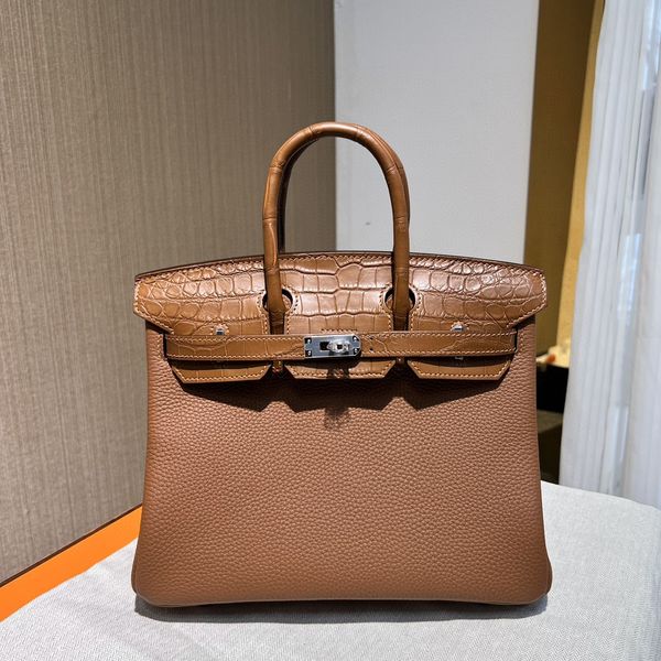 30 cm Marke Totesluxury -Geldbeutel Designer -Tasche Voll handgefertigtes Togo -Leder mit echtem Krokodil -Hautgroßhandelspreis Schneller Lieferung