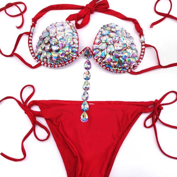 İki parçalı lüks elmas mayo bling kristal rhinestone bikini seti