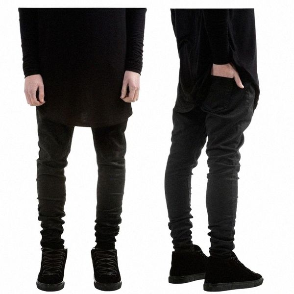 Heiße hochwertige West-Style-Männer schwarze dünne Slim-Fit-Jeans Hip-Hop-Swag-Stretch-Biker-Jeans homme Jogger-Hosen-Hosen e1AY #