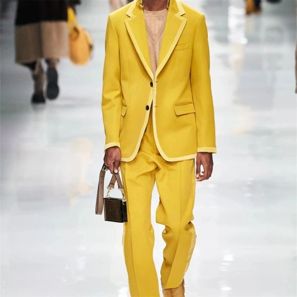 Suits Sarı Takımlar Erkekler Blazer Setleri İnce Fit Palto Pantolon Tasarımı Son Blazer ve Ceket Gelinlik Resmi Durum Kıyafetleri