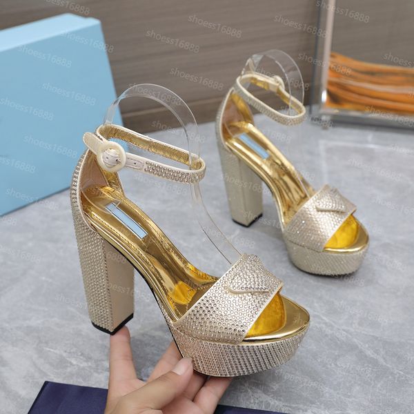 Designer sandália plataforma de couro sandálias triângulo sapatos de salto alto feminino luxo casamento noite lantejoulas saltos de cetim