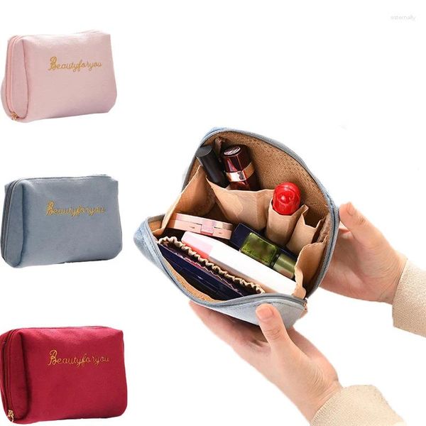 Kozmetik Çantalar Kadın Çanta Fermuar Velvet Makyaj Seyahat Kadın Kız Fırça Lipstik Depolama Tuvalet Kiti Koşusu