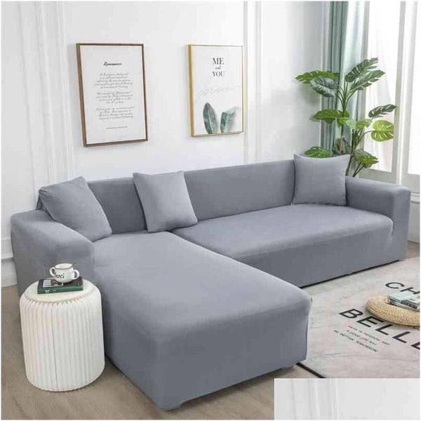 Coprisedia Divano elasticizzato elasticizzato in tinta unita grigio Er Need Order 2Piece If L-Style Fundas Sofas Con Chaise Longue Case For 210909 Drop Dhopj