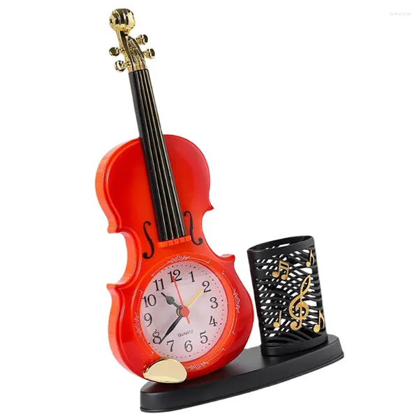 Tischuhren Violine Uhr Modell dekorative Desktop-Dekoration Stifthalter Tischplatte Festival Geschenk Alarm Ornament