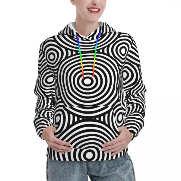 Felpe con cappuccio da donna Retro Mod Circles Casual camicia con cappuccio Harajuku in bianco e nero Autunno manica lunga Street Style Pullover con cappuccio oversize