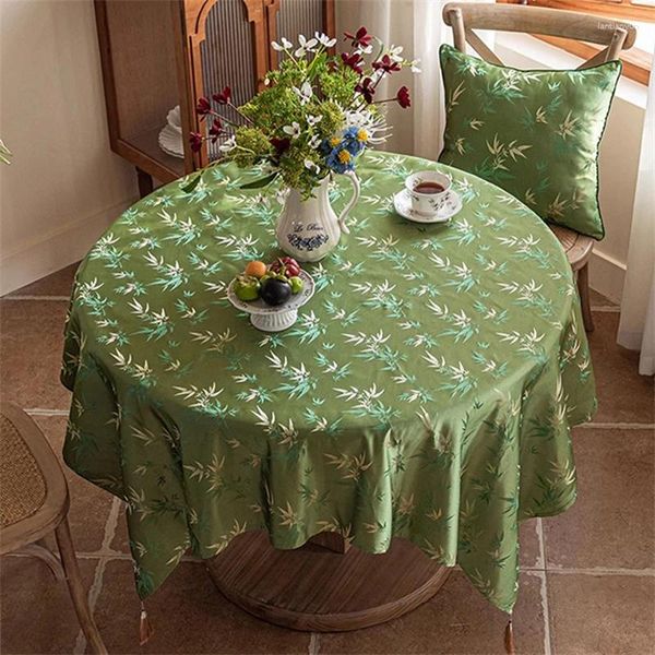 Tovaglia Tovaglia verde cinese Ricamo in bambù Quadrato Elegante tavolino da salotto Soggiorno Tavolo da pranzo per la casa Tessuto personalizzato