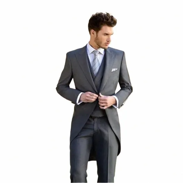 Düğün Erkek Takımları 2024 İnce Fit Koyu Gri Bir Butt Blazer Setleri Özel Büyük Boy Beyefendi Kostümü 3 Parça LG Zarif Dr X5GB#