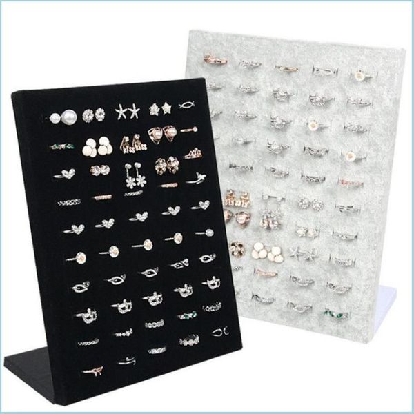 Schmuckständer Schwarz Grau Veet Vitrine Schmuck Ring Displays Ständer Bretthalter Aufbewahrungsbox Teller Organizer 1241 E3 Drop Deliv184A