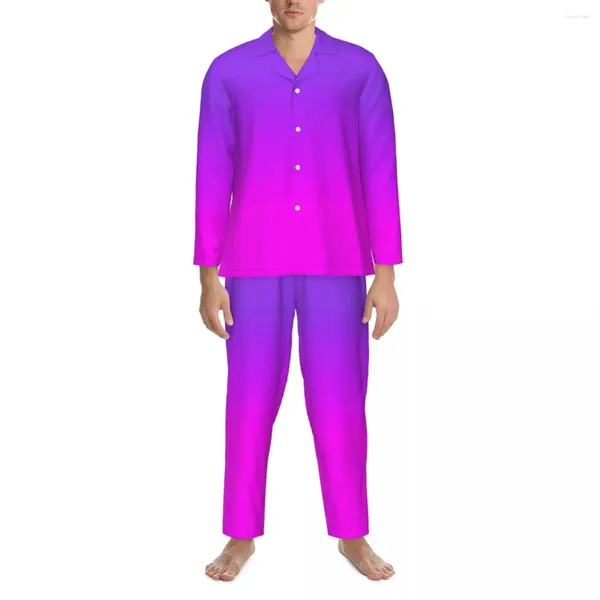 Домашняя одежда Пижамы с принтом омбре Мужские неоновые фиолетовые и розовые милые мягкие пижамы для спальни Осенние повседневные свободные пижамные комплекты из 2 предметов
